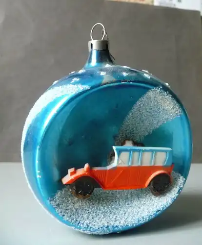 Christbaumkugel Weihnachtsbaum-Schmuck mit Auto / Glaskunst Lauscha