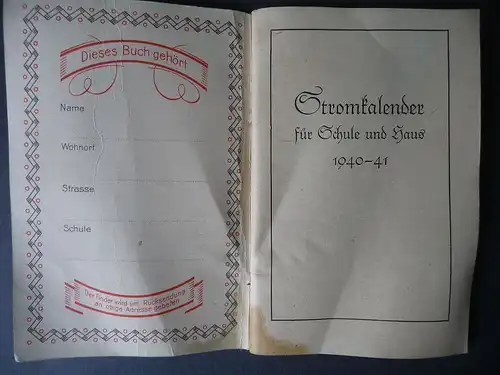 Stromkalender für Schule und Haus 1940/41