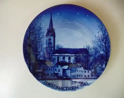 Weihnachtsteller Porzellan Kobalt Gumbertuskirche Schwarzenbach a.S. / Kronester