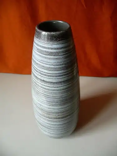 Vase braun-blau Streifendesign DDR / Strehla Keramik