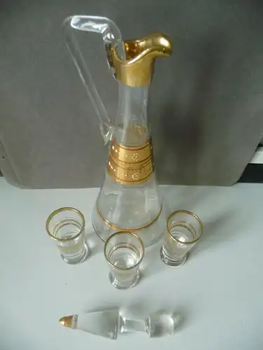 Likörkaraffe Likörset mit 3 Gläsern Golddekor