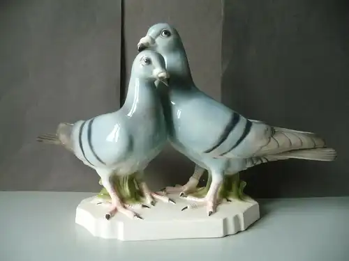 Große Tierfigur Paar Tauben Vögel / Sitzendorf Keramik