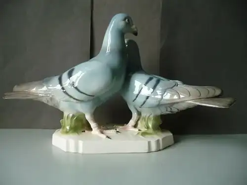 Große Tierfigur Paar Tauben Vögel / Sitzendorf Keramik