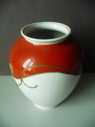 Kleine Vase bauchig Blumendekor weiß-rot / Schaubach-Kunst Porzellan