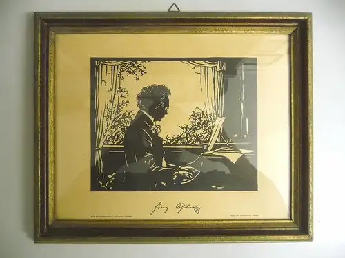 Kunstdruck Scherenschnitt Franz Schubert am Klavier n.Leopols Wächtler gerahmt