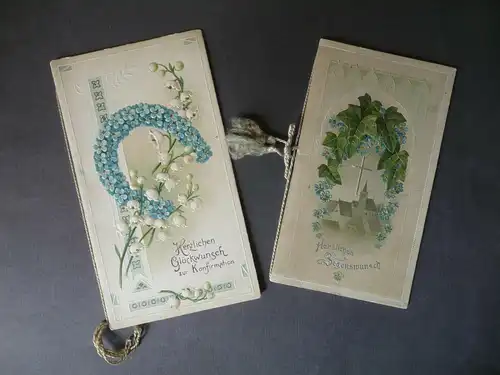 2 x Glückwunschkarte Billet Konfirmation Prägekarten Farblithos ca. 1900