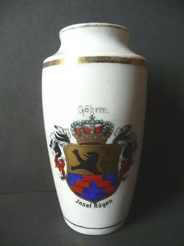 Kleine Vase aus Porzellan Andenken Göhren / Rügen Wappen