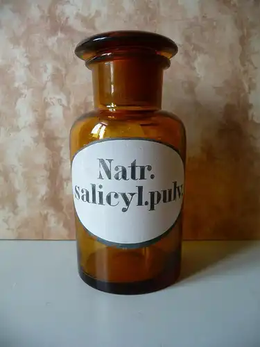Alte Apothekerflasche Apothekerglas braun Natriumsalicylat Natr. salicyl.pulv.