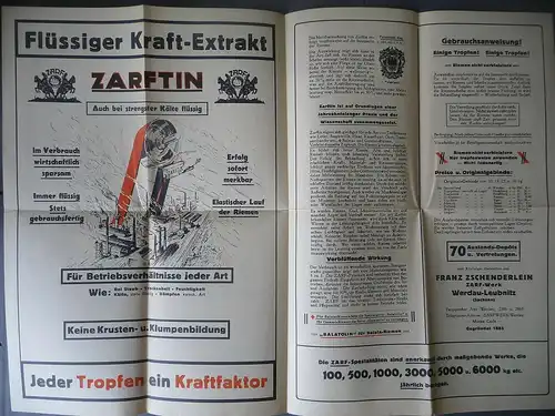 Orig.Reklame Zarftin Treibriemen-Kraftmittel/ Franz Zschenderlein Werdau ca.1930