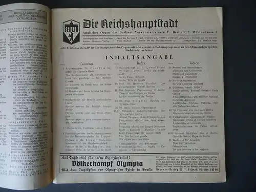 "Die Reichshauptstadt" Programm Berlin Aug. 1936 Olympische Spiele ohne Umschlag