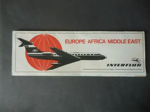 Reiseprospekt Landkarte Interflug Verbindungen Europa Afrika Mittl. Osten1969