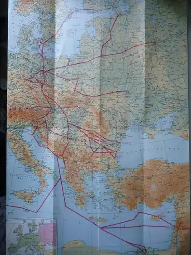 Reiseprospekt Landkarte Interflug Verbindungen Europa Afrika Mittl. Osten1969