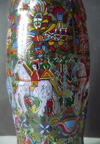 Deko-Flasche mit Foliendekor PopArt Vögel Pferde