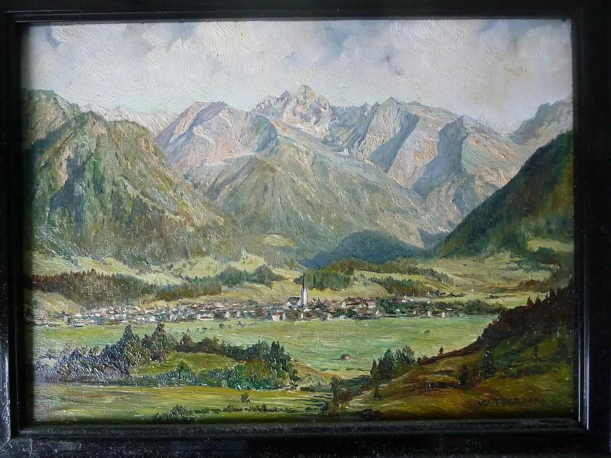 Landschaftsgemälde Oberstdorf Allgäu / Walther Thamm in Originalrahmen ca. 1920 1