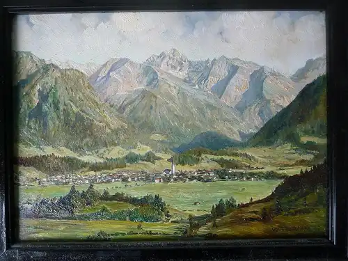 Landschaftsgemälde Oberstdorf Allgäu / Walther Thamm in Originalrahmen ca. 1920