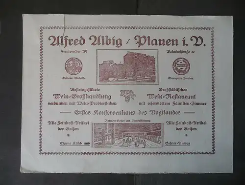 Original Untersetzer Papier / Alfred Albig Weinhaus Plauen Vogtland