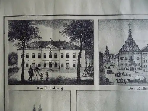 Kunstdruck Plauen Vogtland Stadtansicht u.12 Einzelbilder nach Stich um 1850