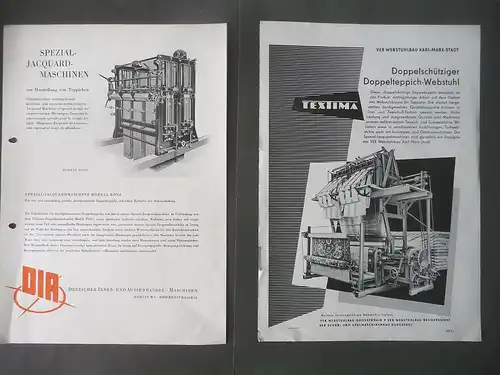 2 Prospekte Reklame Webstuhlbau Jacquard-Maschinen Textima ca. 1960