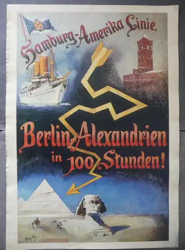 Plakat Reklame Hamburg-Amerika-Linie Berlin-Alexandria