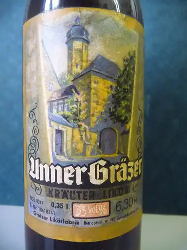 Orig. Flasche "Unner Gräzer" Kräuterlikor Greiz / VEB Getränkekombinat
