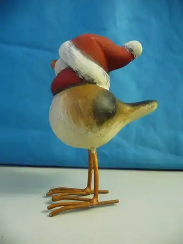 Kleine Figur Vogel mit roter Mütze / Winterdeko