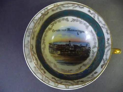 Alte Andenken-Tasse Souvenir "Gruss aus Memmingen" Stadtansicht Porzellan