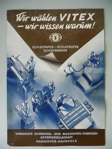Originalblatt Reklame Vitex Schleifpapier / VSM AG Hannover ca. 1950