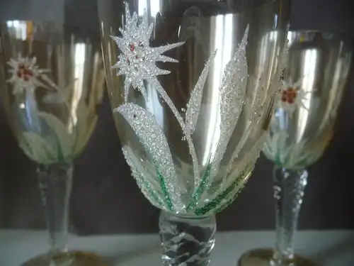 6 x Likörglas Gläser mit Blumendekor Glitzerbesatz