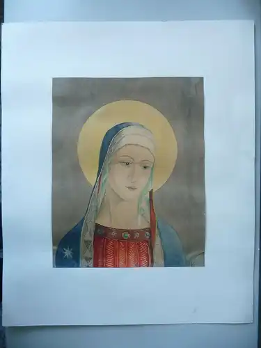 Heiligenbild Maria mit Heiligenschein Deckfarbenbild