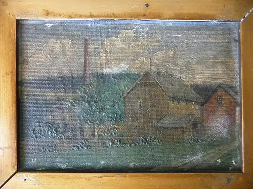 Kleines Bild Gemälde Mühle Häuschen 15 x 19 cm 1911