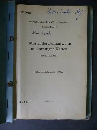 Mappe Kundmachung Muster Fahrausweise / Deutscher Eisenbahn-Verkehrsverband 1971