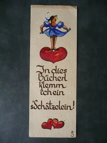 Altes Lesezeichen mit Spruch Mädchen und Herz 1947