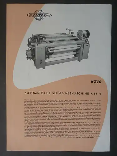 Orig. Reklame Flyer Blatt Seidenwebmaschine K 58H / Kovo Elitex ca. 1960