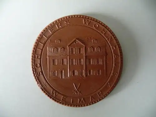 Medaille Friedrich Schiller Wohnhaus Weimar / Böttgersteinzeug Meißen