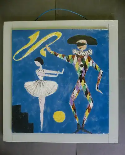 Fliesenbild Mosaik? Harlekin mit Tänzerin Tanzendes Paar im Mondschein
