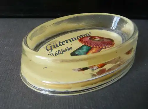 Glasablage Schale mit Reklame Gütermanns Nähseide