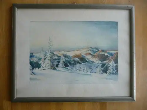 Aquarell Winterlandschaft Mittelgebirge H. Kleinert