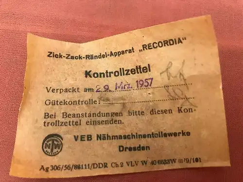 Zickzack Rändel-Apparat Recordia 1957