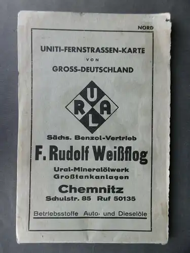 Landkarte Uniti-Fernstraßenkarte Großdeutschland ca. 1938