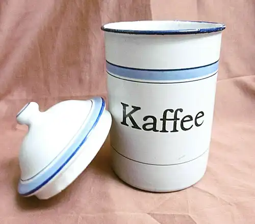 Kaffeedose aus Emaille weiß-blau