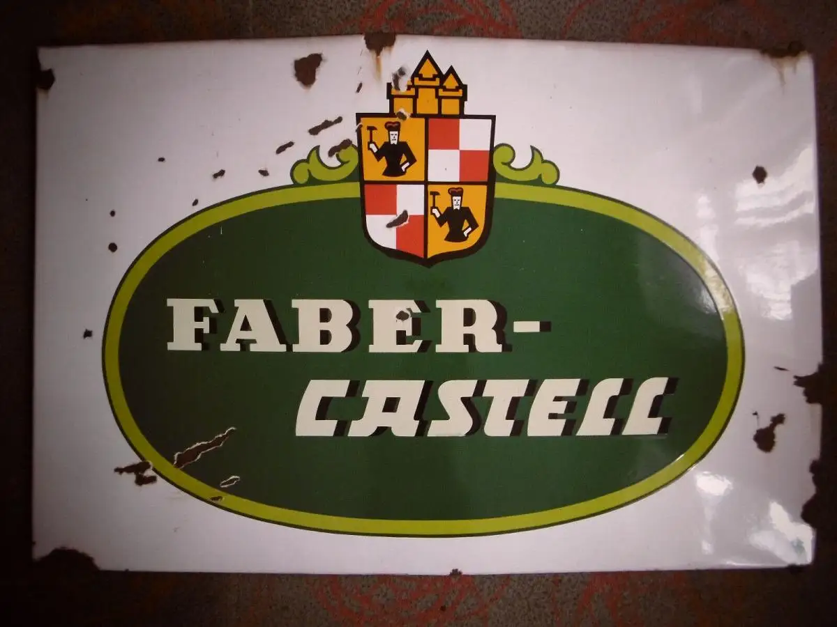 Großes altes Emailleschild Faber Castell, mit Aufhängösen (119 x 81 cm) 0