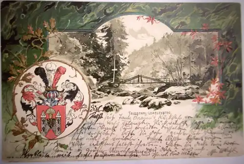 Alte Postkarte "Triebthal - Loreleysteg" (Vogtland), gel. 1901