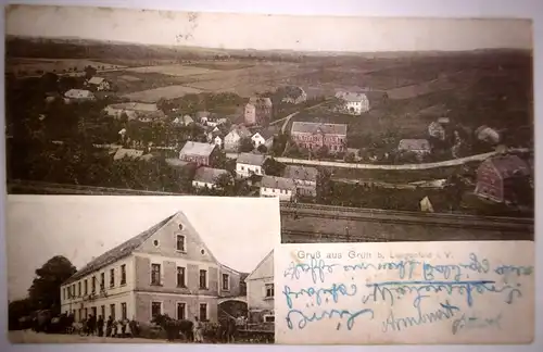 Alte Postkarte "Gruß aus Grün b. Lengenfeld i. Vgtl.", gel 1910