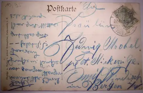 Alte Postkarte "Gruß aus Grün b. Lengenfeld i. Vgtl.", gel 1910