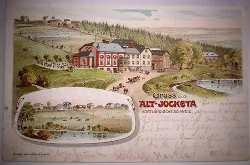 Alte Postkarte "Gruss aus Alt-Jocketa vogtländische Schweiz", gel. 1912
