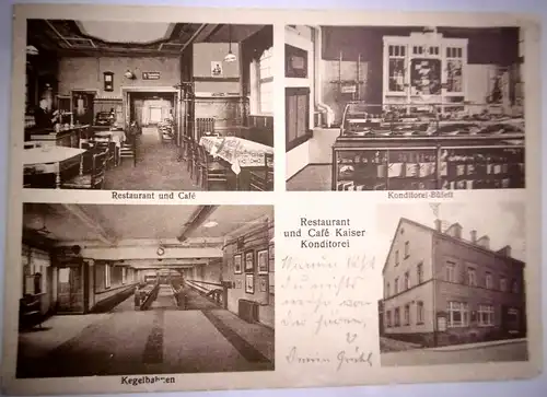 Alte Postkarte "Restaurant + Café Kaiser Konditorei Markneukirchen/Vgtl." 1930