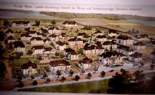 Große alte PK  "Kgl. sächs. Landeserz.-Anstalt f. Blinde+Schwachsinnige Chemn."