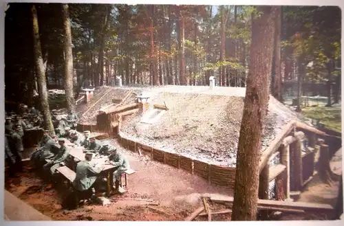 Alte PK "Kriegsbilder aus dem Westen-Mannschafts-Unterstand in Beton", gel. 1916