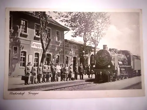 Alte Echtfoto-Postkarte "Bahnhof Gruppe / Graudenz", gel. 1943, Rarität!!