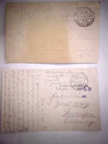 Zwei Postkarten "Kriegslazarett 1916", gel.